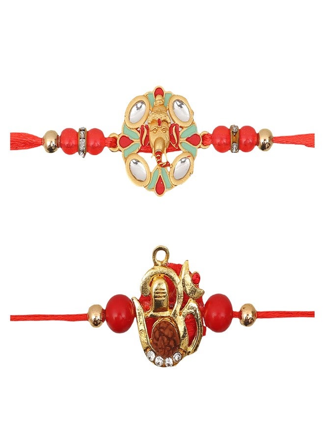 Vientiq Men's Combo Set of 2 Red Thread Rakhi Om Rudraksh & Ganesh Ji Rakhi for Brother Rakshabandhan with Roli & Chawal - Image 4
