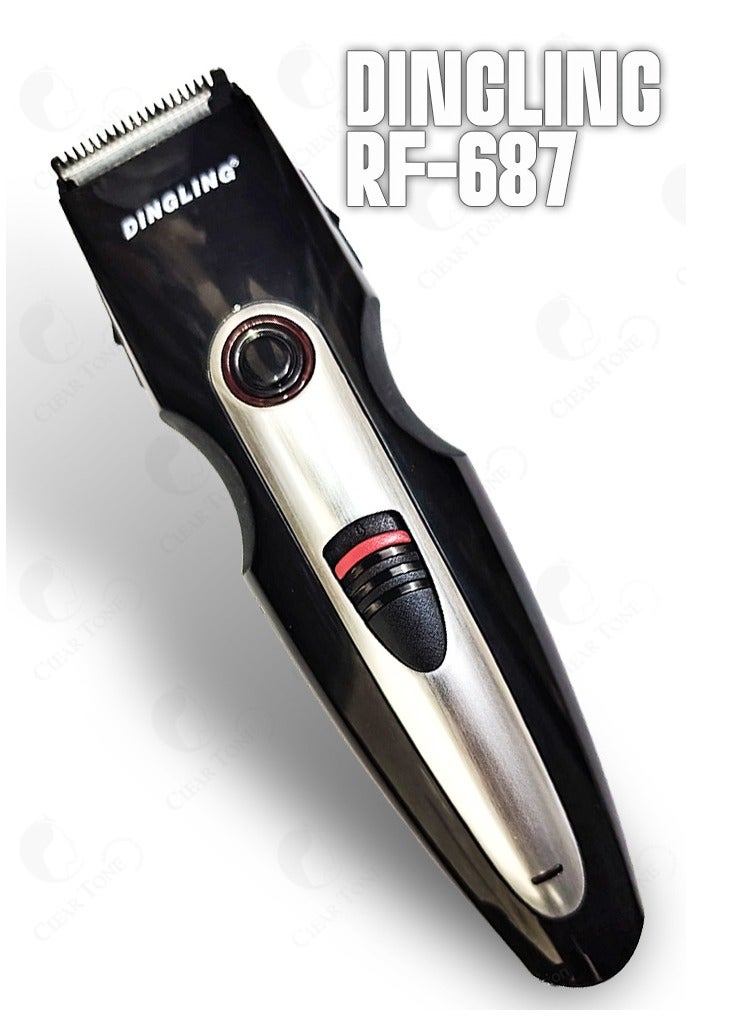 دينجلينج مجموعة دنجلينج RF-687 اللاسلكية للعناية الشخصية 10 في 1 - ماكينة تشذيب شعر احترافية مع ماكينة تشذيب شعر الأذن والأنف، بطاريتين قابلتين للشحن بسعة 600 مللي أمبير/ساعة | استخدام لمدة 45 دقيقة | تقنية شفرة حادة دقيقة | خيارات ضبط اللحية والشارب | هيكل متين ومريح لقبضة مثالية | لون أسود - Image 2