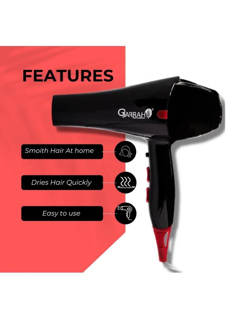 Gjarrah Gjarrah Professional Hair Dryer - Damage Protection, Multiple Settings, Powerful 2400W Black/Red  - Image 2