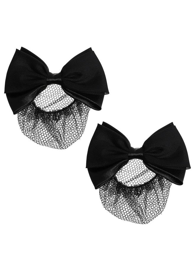 Beaupretty Beaupretty 2 Pieces Hair Snood Net Barrette Mesh Clip Elastic Butterfly Bun Bow Headdress for Lady Women Dance Office (Black)  - Image 2