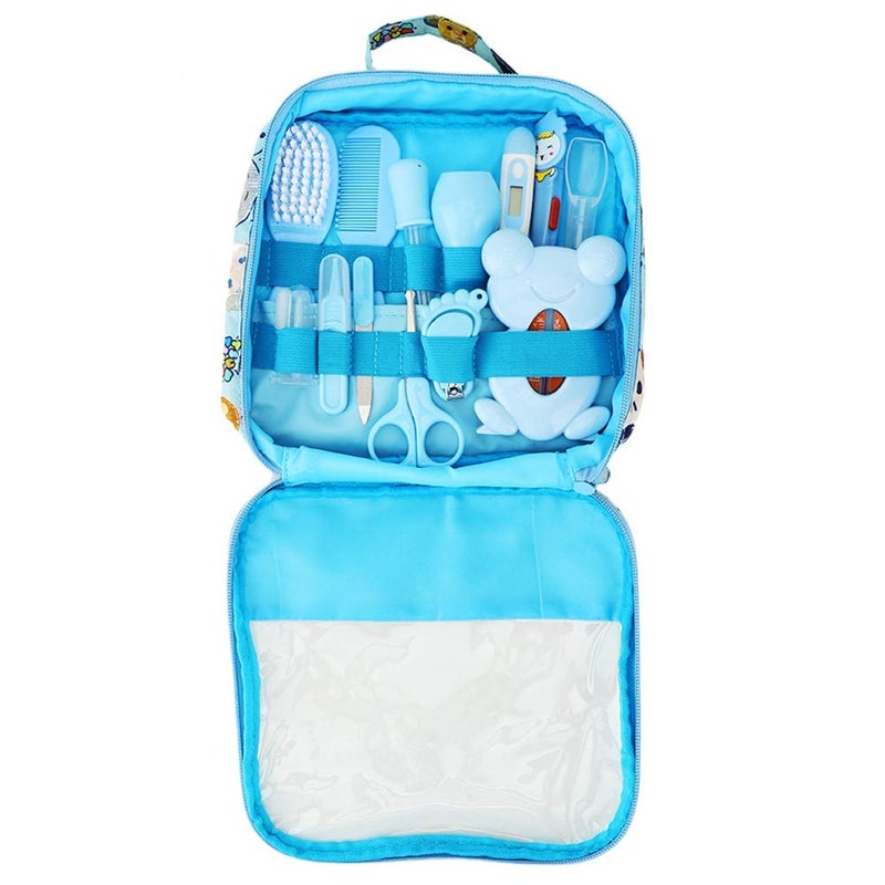 Qinlorgo Baby Healthcare and Grooming Kit, 13PCS Baby Nail Care Cleaning Set Personal Daily Cleaning Care Tool with Convenient Tote(Blue) - Image 1