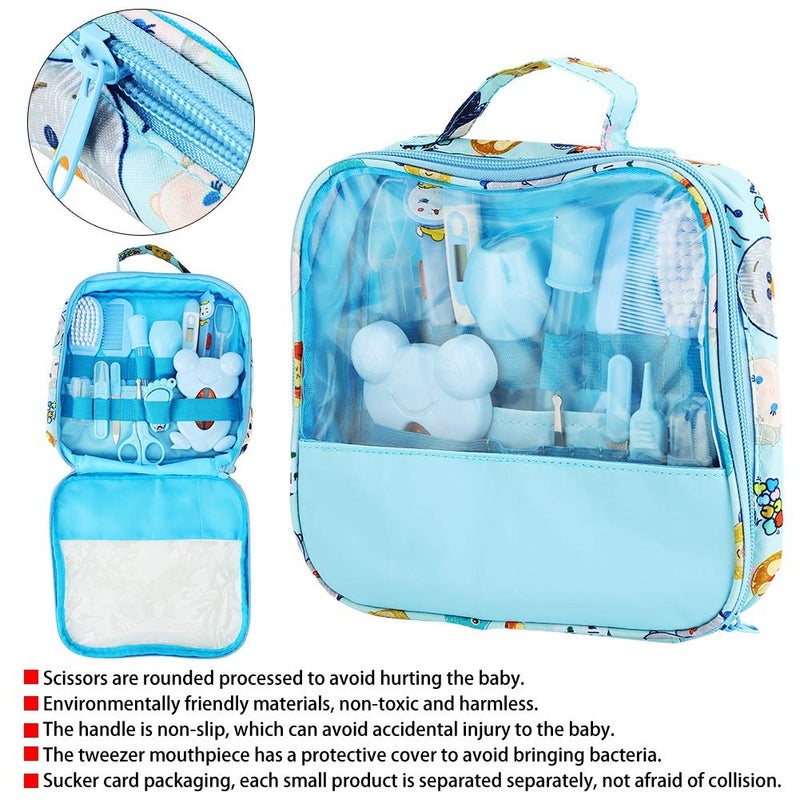 Qinlorgo Baby Healthcare and Grooming Kit, 13PCS Baby Nail Care Cleaning Set Personal Daily Cleaning Care Tool with Convenient Tote(Blue) - Image 2