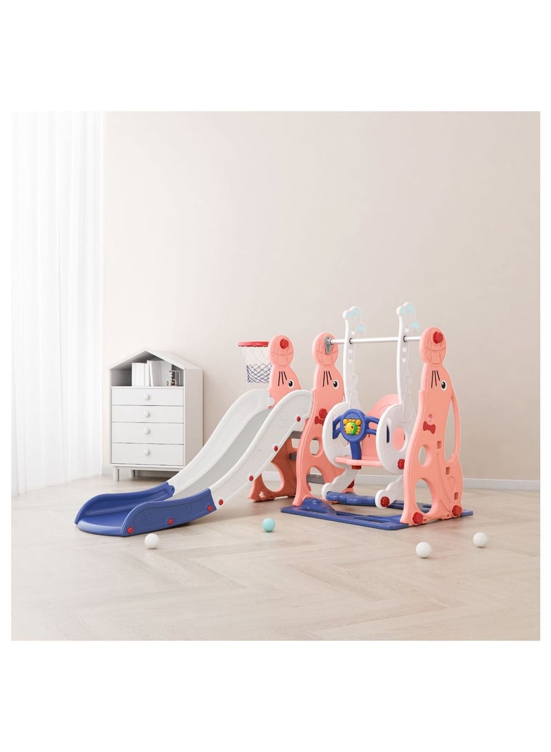 فول جوي مجموعة زحليقة وأرجوحة مع حلقة كرة سلة 3*1 للأطفال،مجموعة ملعب داخلي وخارجي للأطفال الصغار،مجموعة ألعاب متسلقة للأطفال - Image 1