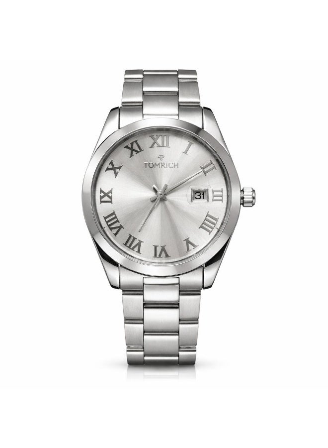 TOMRICH Aurelion Silver Edition Men's Watch – Stainless Steel Bracelet, Roman Numeral Dial, Date Display - Image 1