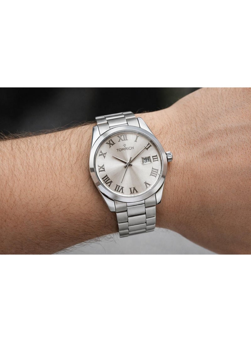 TOMRICH Aurelion Silver Edition Men's Watch – Stainless Steel Bracelet, Roman Numeral Dial, Date Display - Image 2