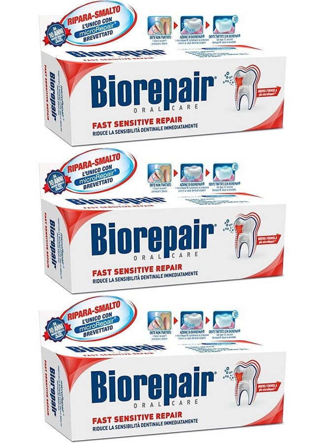 Biorepair: "Fast Sensitive Repair" Toothpaste with microRepair, New Formula - 2.5 Fluid Ounce (75ml) Tubes (Pack of 3) [ Italian Import ] - Image 1