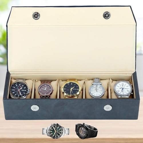 Hard Craft Watch Box Organizer Watch Case Box Organiser Jewelry, Bracelet & Accessories Collection Storage Holder Gift for 5 Slots With Premium Faux Leather Interior & Exterior For Men and Women - Image 1