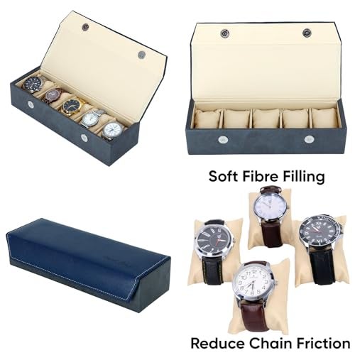 Hard Craft Watch Box Organizer Watch Case Box Organiser Jewelry, Bracelet & Accessories Collection Storage Holder Gift for 5 Slots With Premium Faux Leather Interior & Exterior For Men and Women - Image 3