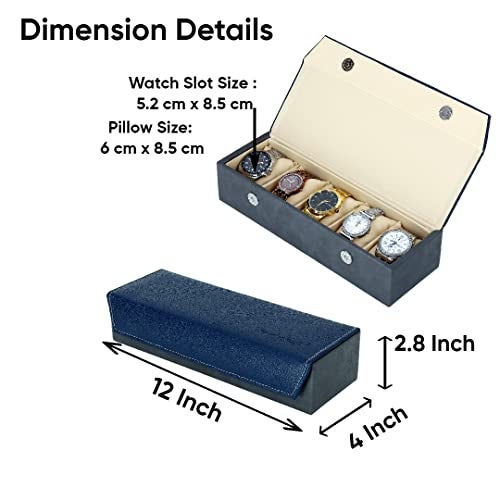Hard Craft Watch Box Organizer Watch Case Box Organiser Jewelry, Bracelet & Accessories Collection Storage Holder Gift for 5 Slots With Premium Faux Leather Interior & Exterior For Men and Women - Image 5