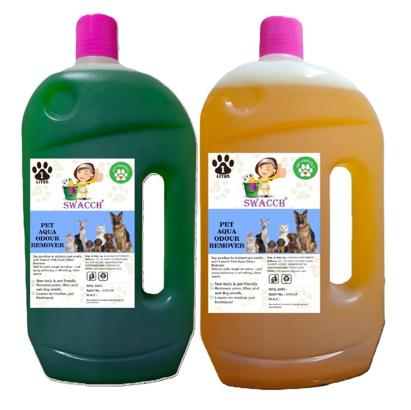 swacch Pet Aqua Odour Remover Liquid I Pet Safe Deodorizer for Home & Pet Areas I 1 Litre Combo Pack of 2 Jasmine & Orange - Image 1