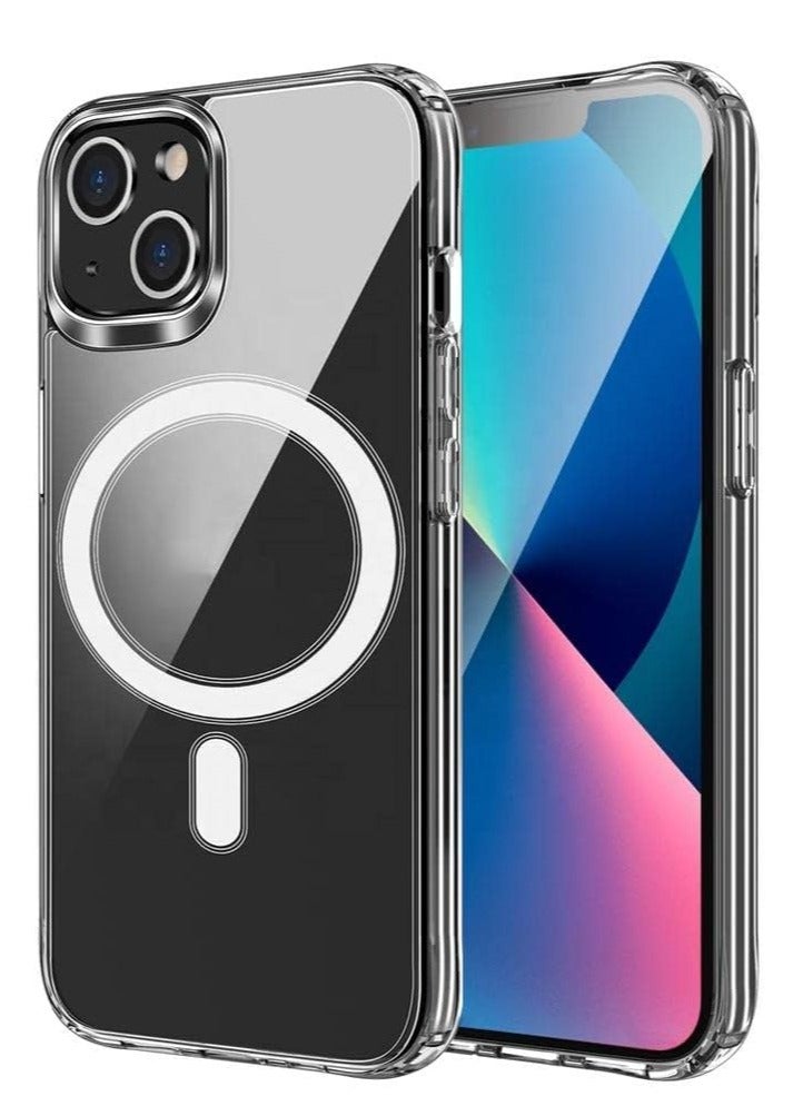 Clear Magnetic Case Compatible with iPhone 14 with Wireless Charging, Soft Silicone TPU Bumper Cover, Thin Slim Fit Hard Back Shockproof Anti-Yellow Protective Case - Image 1