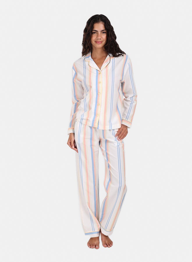Carina Women’s Regular Fit Cotton Striped Long Sleeve Pyjama Set – Multicolour - Image 1