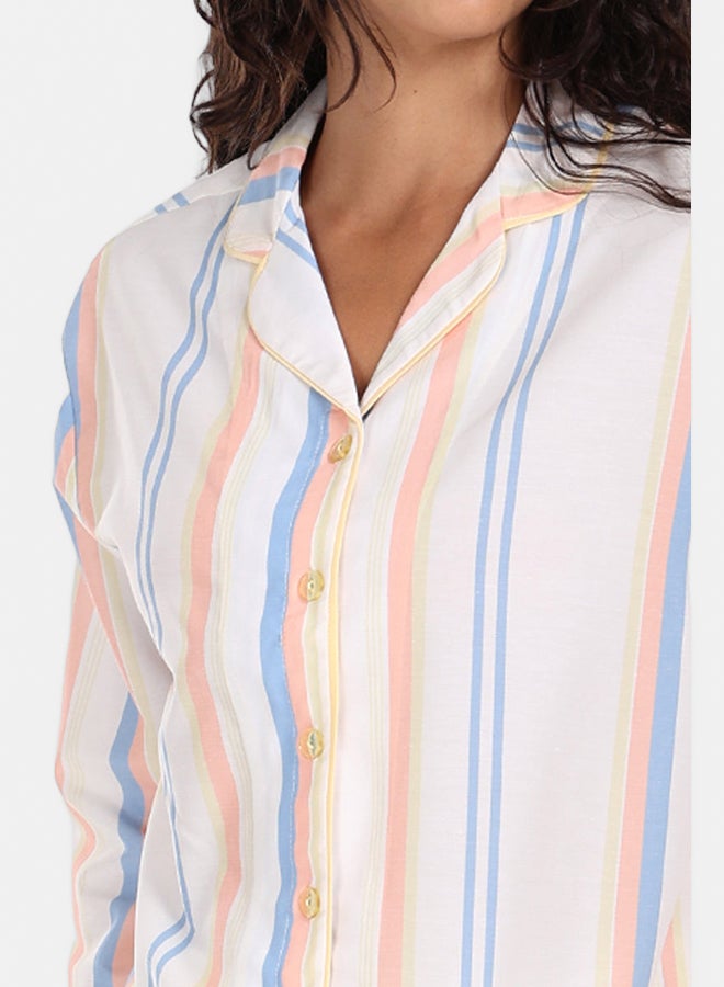 Carina Women’s Regular Fit Cotton Striped Long Sleeve Pyjama Set – Multicolour - Image 4