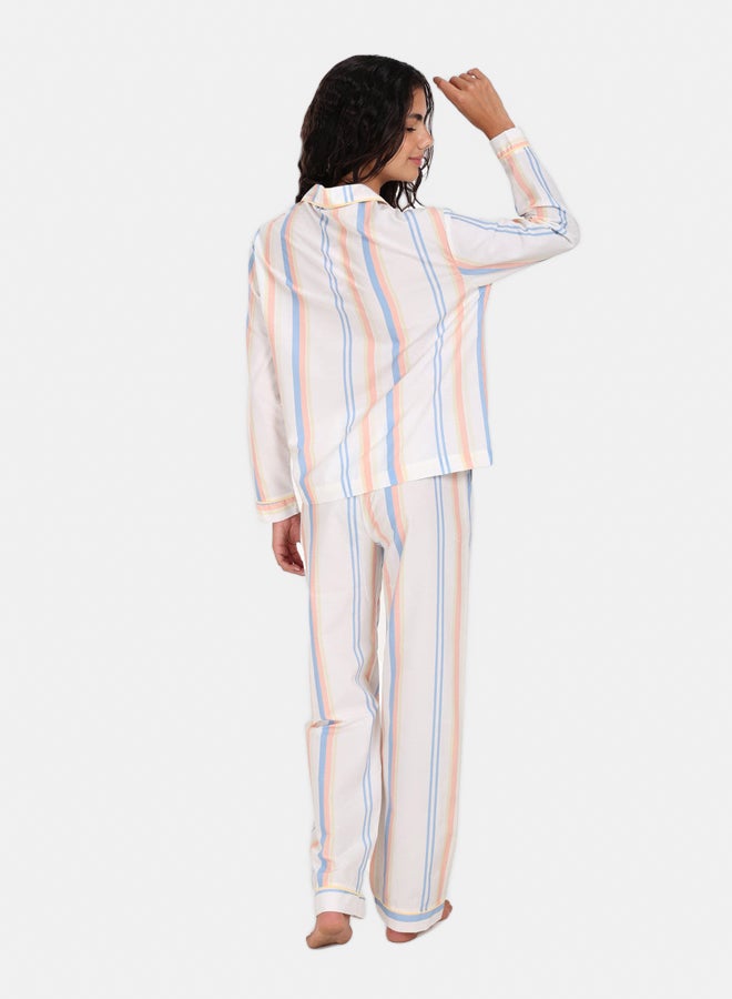 Carina Women’s Regular Fit Cotton Striped Long Sleeve Pyjama Set – Multicolour - Image 3