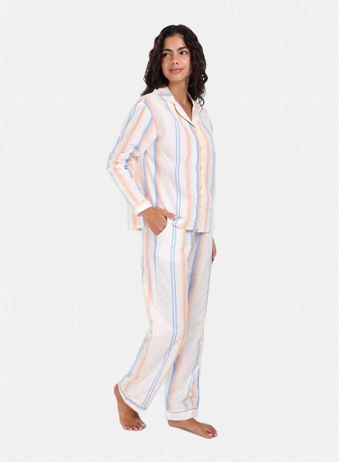 Carina Women’s Regular Fit Cotton Striped Long Sleeve Pyjama Set – Multicolour - Image 2