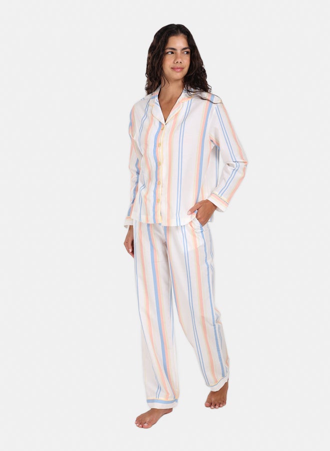 Carina Women’s Regular Fit Cotton Striped Long Sleeve Pyjama Set – Multicolour - Image 5
