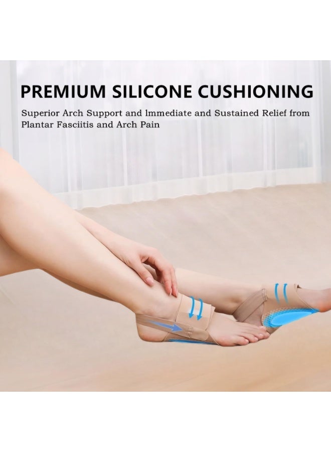 VIUAUAX دعامات دعم القوس، دعامات دعم القوس القابلة للارتداء والمطورة والمقاومة للانزلاق، تقويمات مدمجة، أربطة قابلة للتعديل، وسادات هلامية للأقدام المسطحة والقوس المرتفع والمنخفض للجنسين (لون البشرة) - Image 5