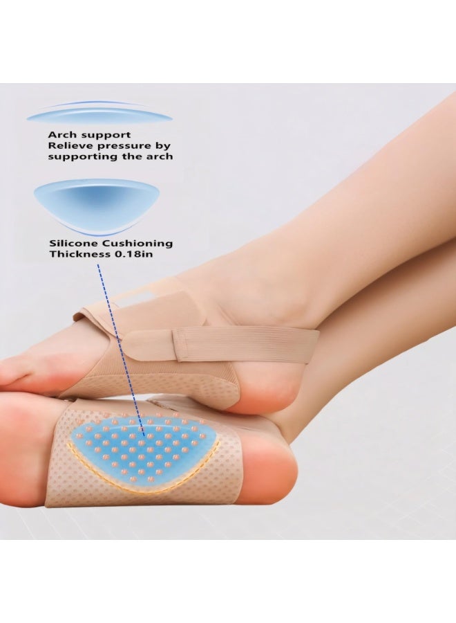 VIUAUAX دعامات دعم القوس، دعامات دعم القوس القابلة للارتداء والمطورة والمقاومة للانزلاق، تقويمات مدمجة، أربطة قابلة للتعديل، وسادات هلامية للأقدام المسطحة والقوس المرتفع والمنخفض للجنسين (لون البشرة) - Image 3