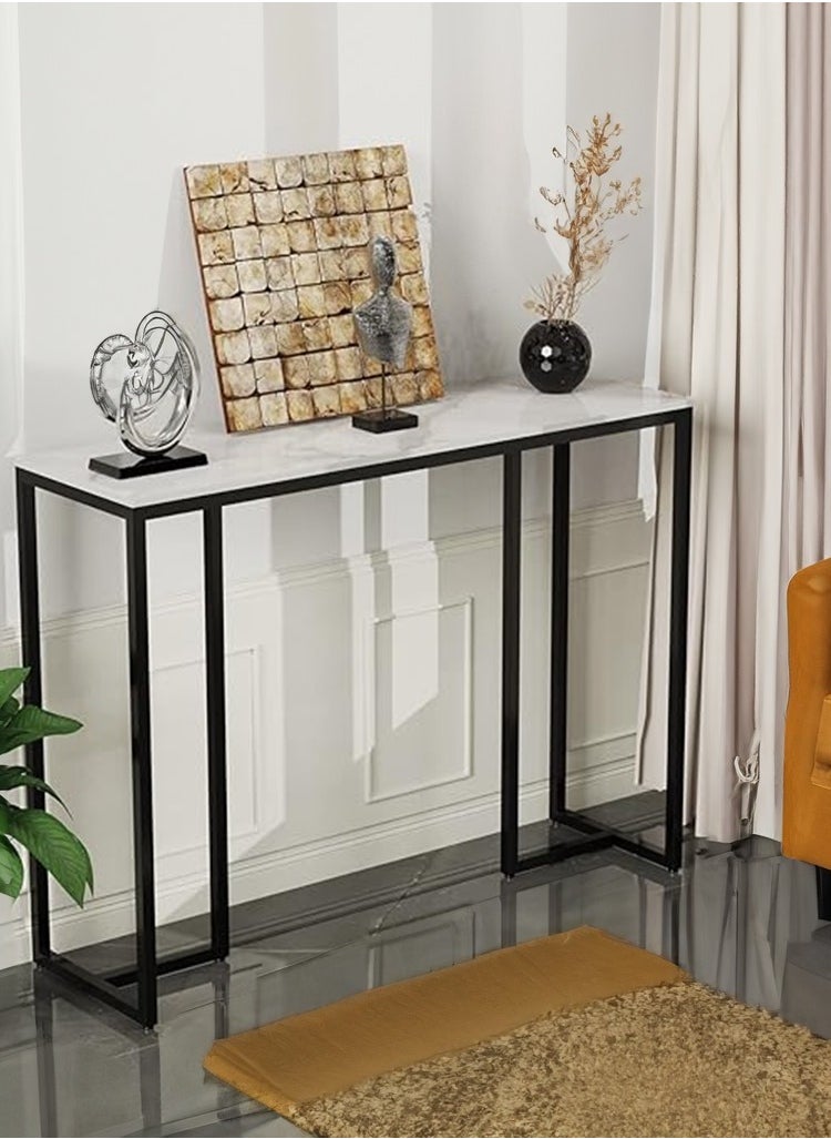 AGD - Narrow Console Table with Wood Top, Modern Entryway Table for Living Room, Rectangle Console Table for Hallway, Metal Frame Side Sofa Table for Home Office 100x30x78.5cm, White - Image 1