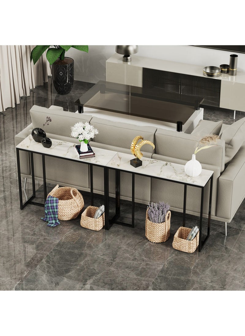 AGD - Narrow Console Table with Wood Top, Modern Entryway Table for Living Room, Rectangle Console Table for Hallway, Metal Frame Side Sofa Table for Home Office 100x30x78.5cm, White - Image 1