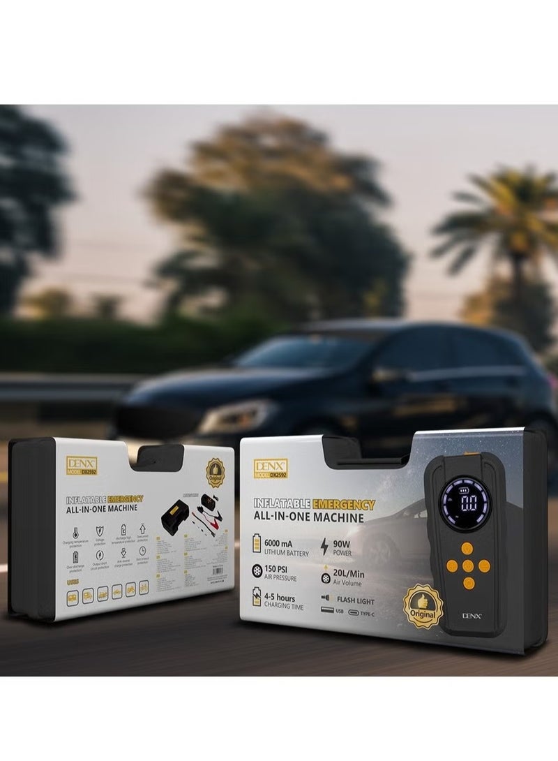 شاحن محمول مزود بإضاءة LED وحزمة طاقة 14.8 فولت لشحن السيارات والدراجات النارية والدراجات الكهربائية - حزمة بطارية خفيفة الوزن وسريعة النفخ لشحن السيارات والدراجات النارية والدراجات الكهربائية