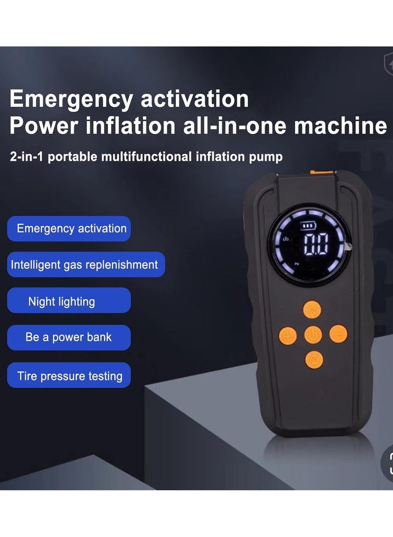 شاحن محمول مزود بإضاءة LED وحزمة طاقة 14.8 فولت لشحن السيارات والدراجات النارية والدراجات الكهربائية - حزمة بطارية خفيفة الوزن وسريعة النفخ لشحن السيارات والدراجات النارية والدراجات الكهربائية