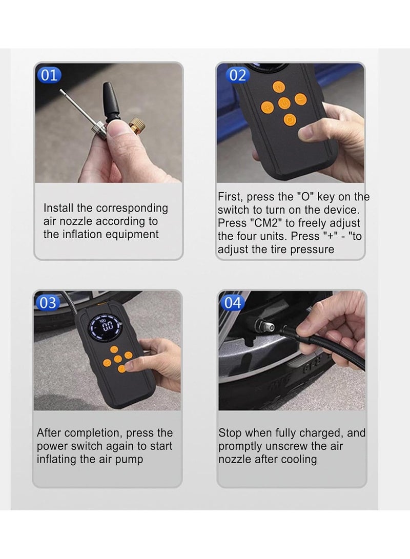 شاحن محمول مزود بإضاءة LED وحزمة طاقة 14.8 فولت لشحن السيارات والدراجات النارية والدراجات الكهربائية - حزمة بطارية خفيفة الوزن وسريعة النفخ لشحن السيارات والدراجات النارية والدراجات الكهربائية