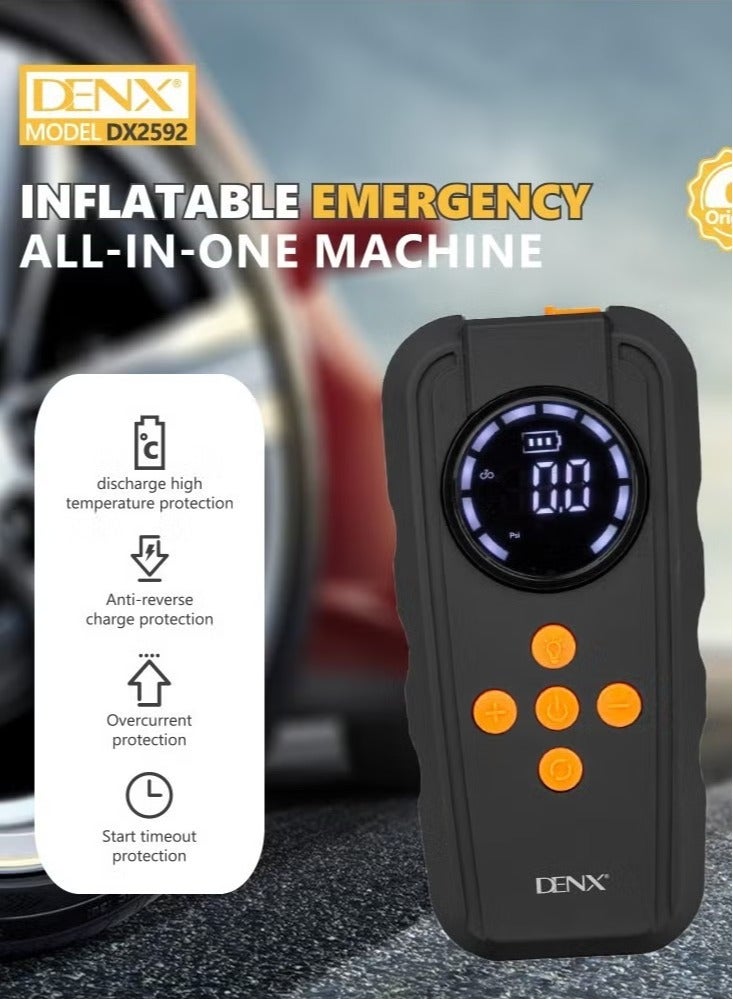 شاحن محمول مزود بإضاءة LED وحزمة طاقة 14.8 فولت لشحن السيارات والدراجات النارية والدراجات الكهربائية - حزمة بطارية خفيفة الوزن وسريعة النفخ لشحن السيارات والدراجات النارية والدراجات الكهربائية