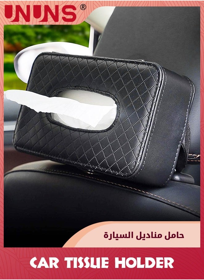 UNUNS Car Tissue Holder,Sun Visor Tissue Holder,Leather Auto Backseat Tissue Holder With Adjustable Strap,Hanging PU Paper Clip,Tissue Paper Holder Dispenser,Napkin Tissue Tray Container For Most Cars  - Image 1
