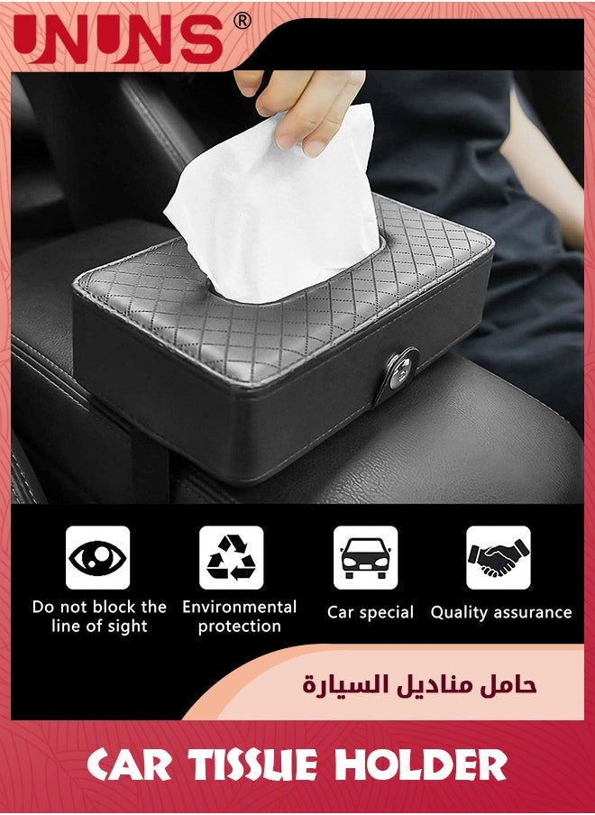 UNUNS Car Tissue Holder,Sun Visor Tissue Holder,Leather Auto Backseat Tissue Holder With Adjustable Strap,Hanging PU Paper Clip,Tissue Paper Holder Dispenser,Napkin Tissue Tray Container For Most Cars  - Image 2