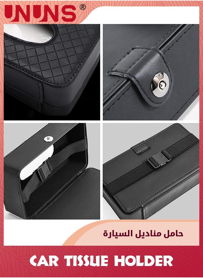 UNUNS Car Tissue Holder,Sun Visor Tissue Holder,Leather Auto Backseat Tissue Holder With Adjustable Strap,Hanging PU Paper Clip,Tissue Paper Holder Dispenser,Napkin Tissue Tray Container For Most Cars  - Image 5