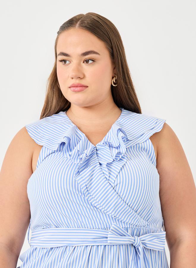 Styli Plus Size Stripe Ruffled Tiered Midi Dress - Image 4