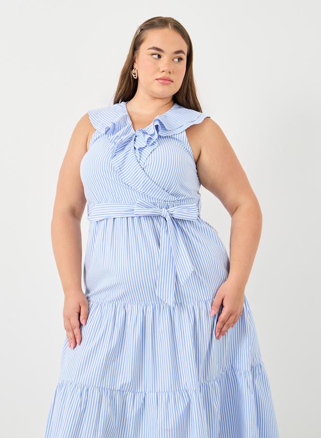 Styli Plus Size Stripe Ruffled Tiered Midi Dress - Image 3