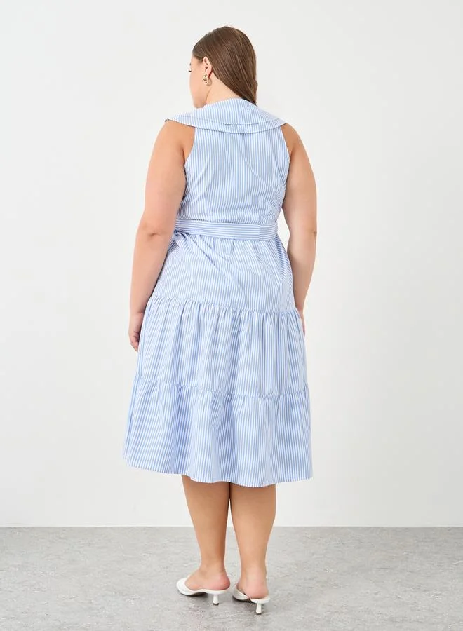 ستايلي فستان ميدي مخطط بكسرات وكشكش مقاس كبير