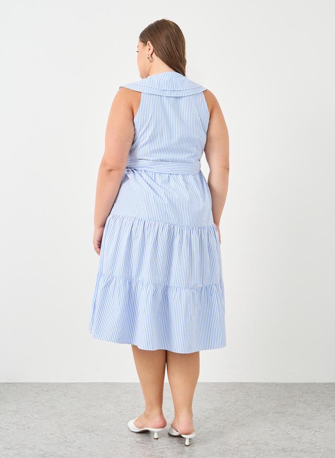 Styli Plus Size Stripe Ruffled Tiered Midi Dress - Image 5
