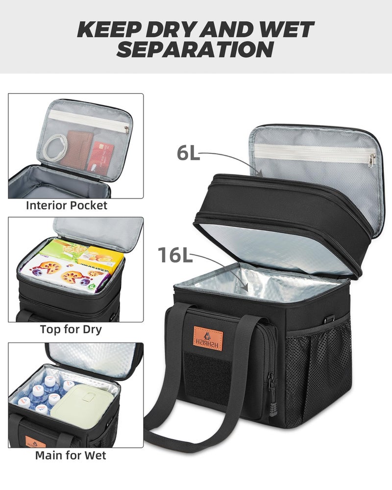 HSHRISH Expandable XLarge Tactical Lunch Box for Adults, Leakproof Insulated Lunch Bag with Lots of Storage Space, Durable Cooler Bag for Men Women Work Outdoor Picnic Trips, 22L(Black), HSHRISH - Image 3