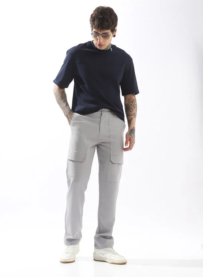 HIGH STAR Grey Trousers Solid Button Woven Full Cargo Mid-Rise for Men – Make every day iconic