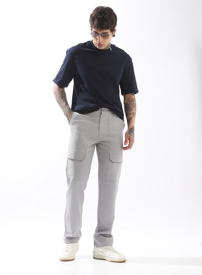 HIGH STAR Grey Trousers Solid Button Woven Full Cargo Mid-Rise for Men – Make every day iconic - Image 1