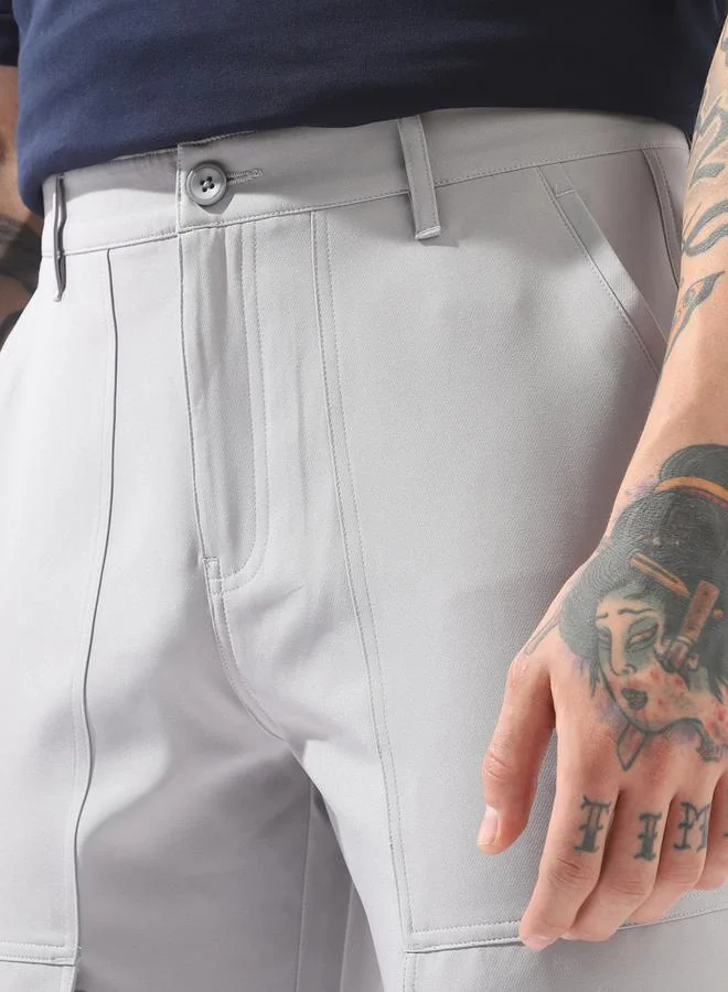 HIGH STAR Grey Trousers Solid Button Woven Full Cargo Mid-Rise for Men – Make every day iconic