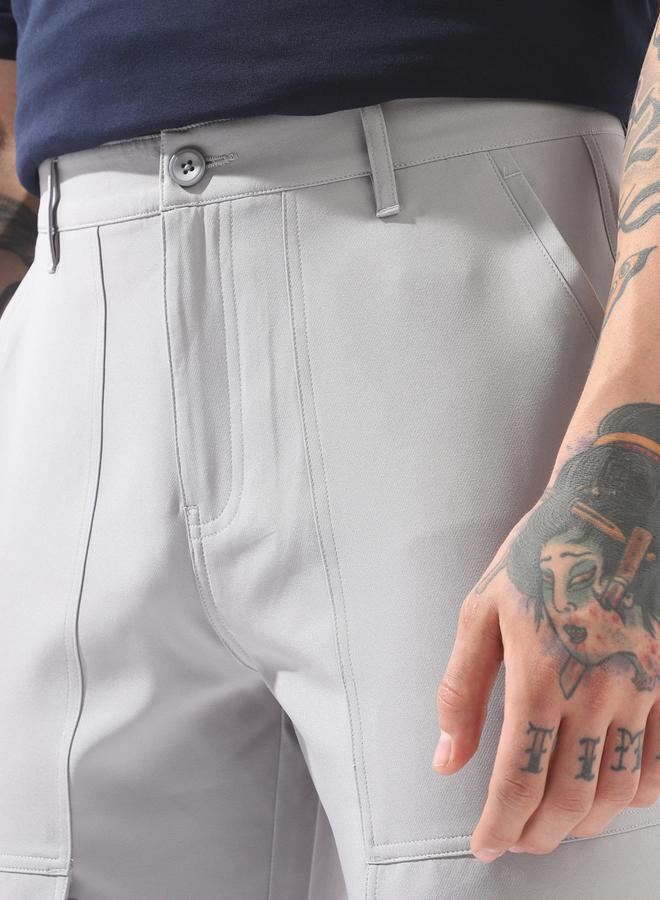 HIGH STAR Grey Trousers Solid Button Woven Full Cargo Mid-Rise for Men – Make every day iconic - Image 5