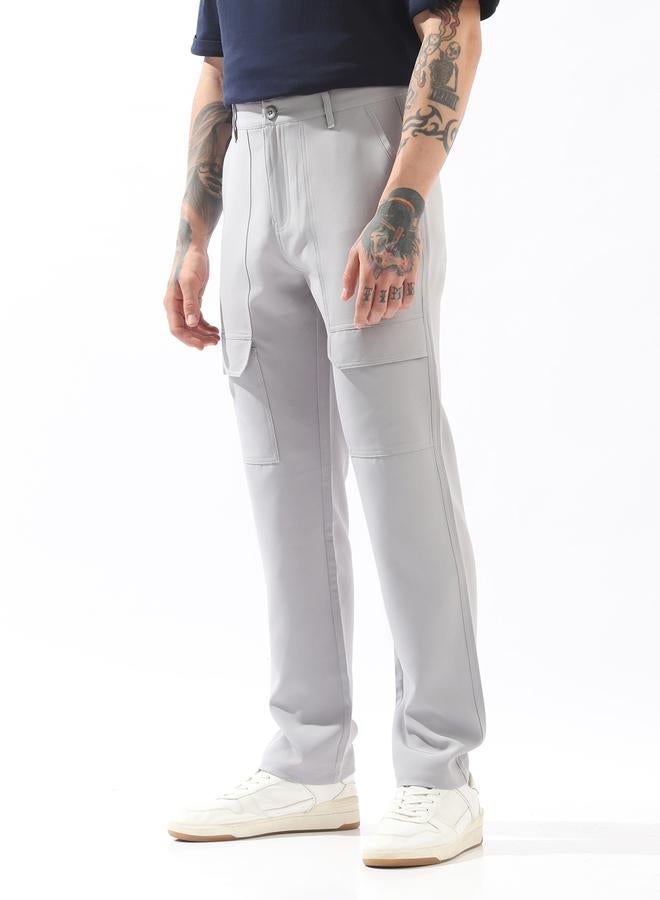 HIGH STAR Grey Trousers Solid Button Woven Full Cargo Mid-Rise for Men – Make every day iconic - Image 3