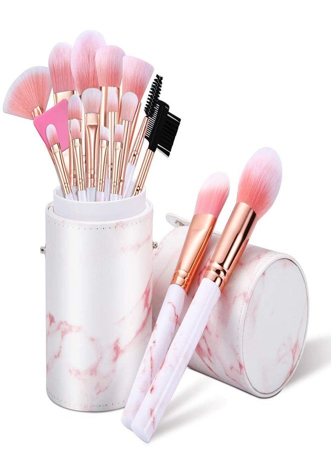 DUAIU Makeup Brushes Set DUAIU 16PCS Marble Make up Brushes Foundation Eyeshadow Concealer Eyebrow Blush Face Mask Brush Set With Gift Box Make Up Tool（Pink) - Image 1
