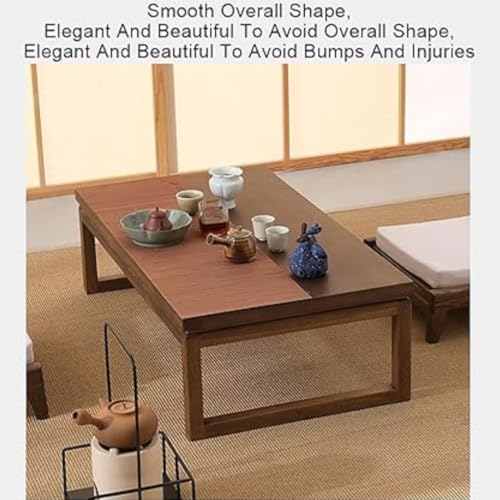 Crysellewoods Japanese Floor Table Wooden Low Modern Tatami Tea & Coffee Table Multifunctional Rectangular Wooden Tea Table for Living Room Home (Dark Brown) - Image 4