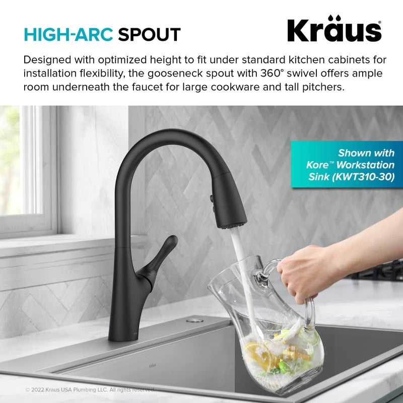 KRAUS Merlin Transitional Pull-Down Single Handle Kitchen Faucet in Matte Black, KPF-1674MB - Image 5