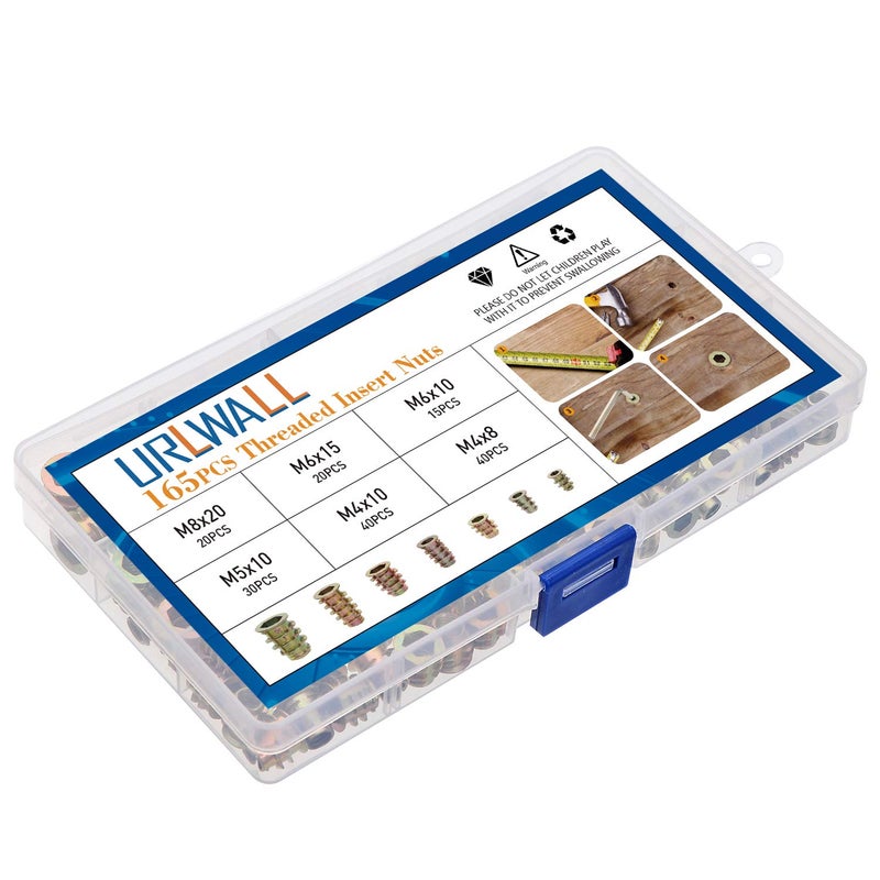 URLWALL 165PCS Threaded Inserts Nuts, Wood Insert Assortment Tool Kit, M4/M5/M6/M8 Furniture Screw in Nut Inserts Metric Bolt Fastener Hex Socket Drive for Wood Furniture Assortment - Image 5