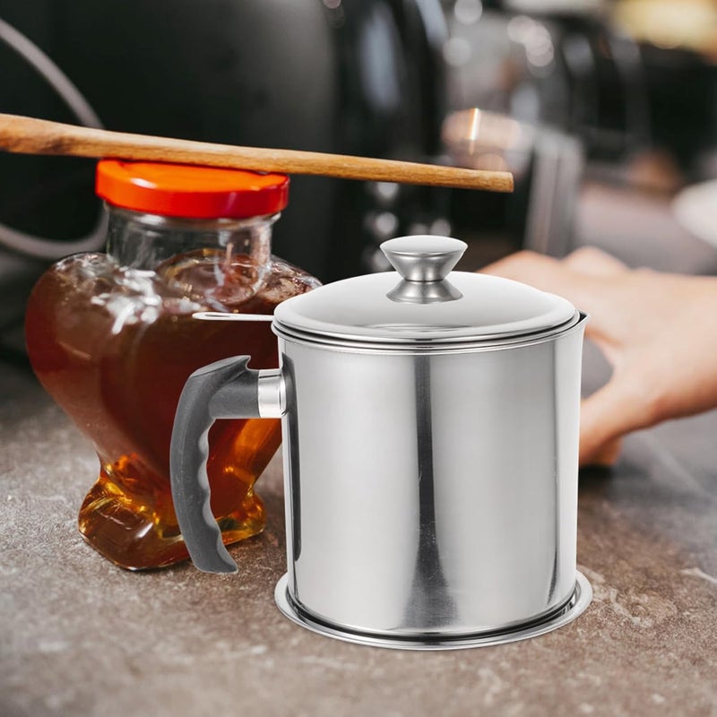 Oil Strainer Can with Fine Mesh Filter 1.8l Stainless Steel Oil Storage Pot with Lid Household Cooking Grease Container for Kitchen - Image 5