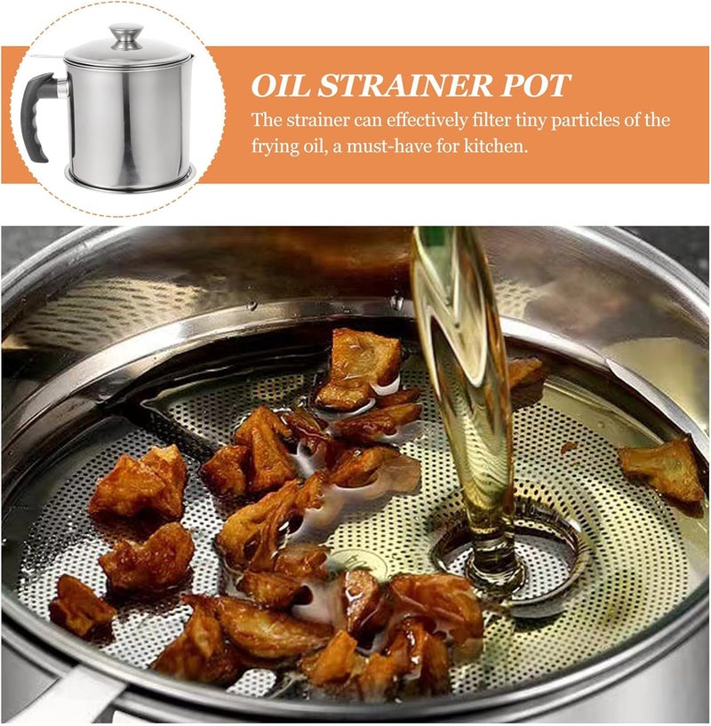 Oil Strainer Can with Fine Mesh Filter 1.8l Stainless Steel Oil Storage Pot with Lid Household Cooking Grease Container for Kitchen - Image 3