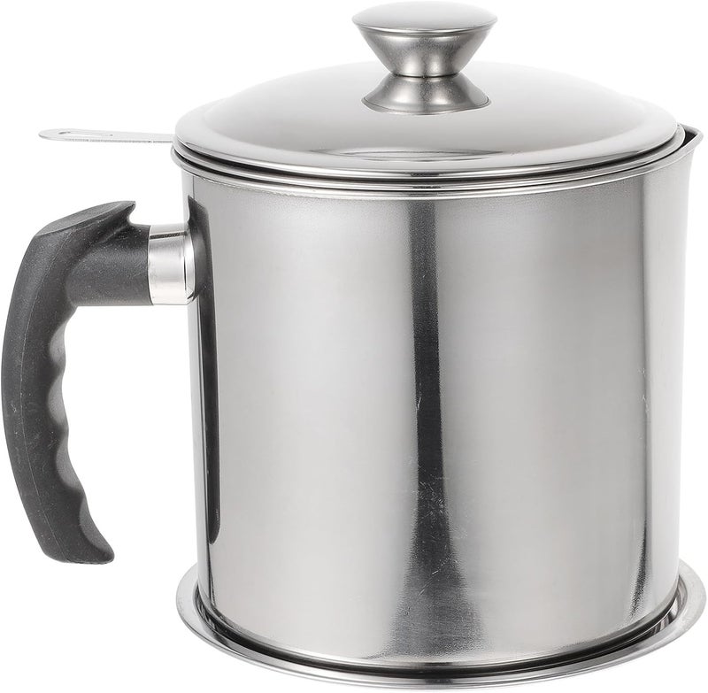 Oil Strainer Can with Fine Mesh Filter 1.8l Stainless Steel Oil Storage Pot with Lid Household Cooking Grease Container for Kitchen - Image 1