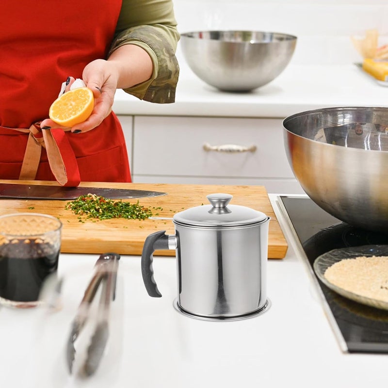 Oil Strainer Can with Fine Mesh Filter 1.8l Stainless Steel Oil Storage Pot with Lid Household Cooking Grease Container for Kitchen - Image 4
