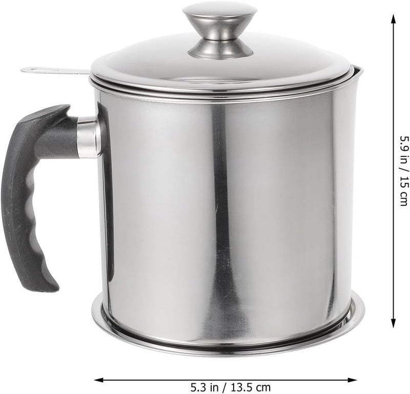 Oil Strainer Can with Fine Mesh Filter 1.8l Stainless Steel Oil Storage Pot with Lid Household Cooking Grease Container for Kitchen - Image 2